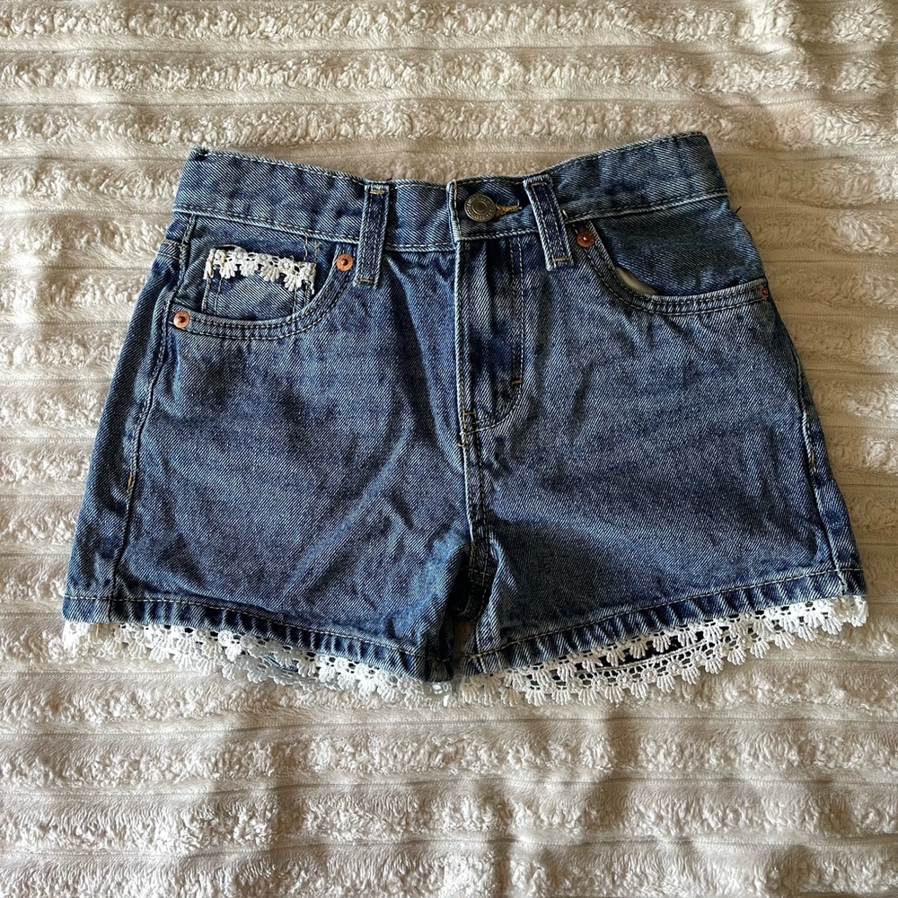 Levi's Blue Denim Shorts with White Lace Trim